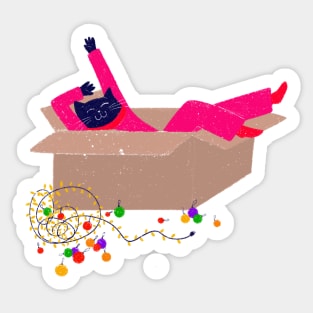 Naughty cat in the Christmas cardboard box Sticker